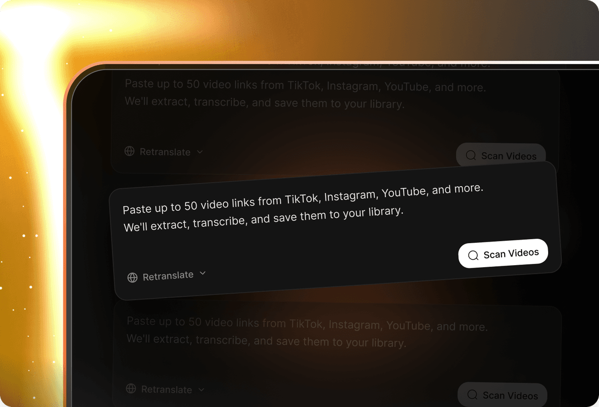 Bulk transcript processing interface showing multiple Instagram Reels URLs being imported