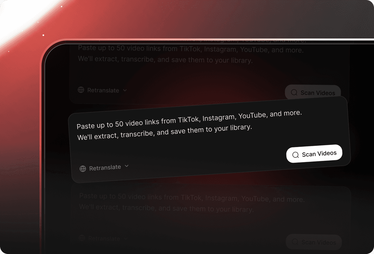 Bulk transcript processing interface showing multiple YouTube video URLs being imported