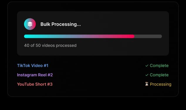 Bulk transcript processing interface showing multiple TikTok video URLs being imported