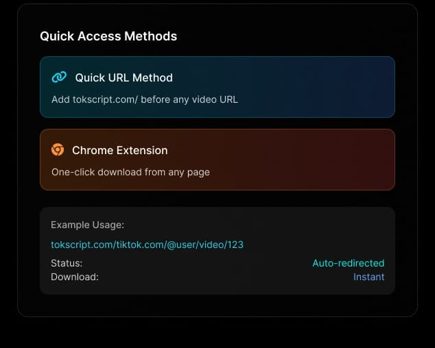 Quick URL method showing paste-and-process transcript extraction