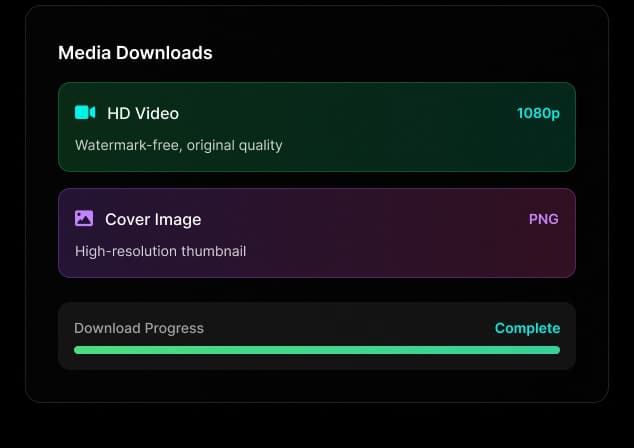 Media download interface with video and cover image save options